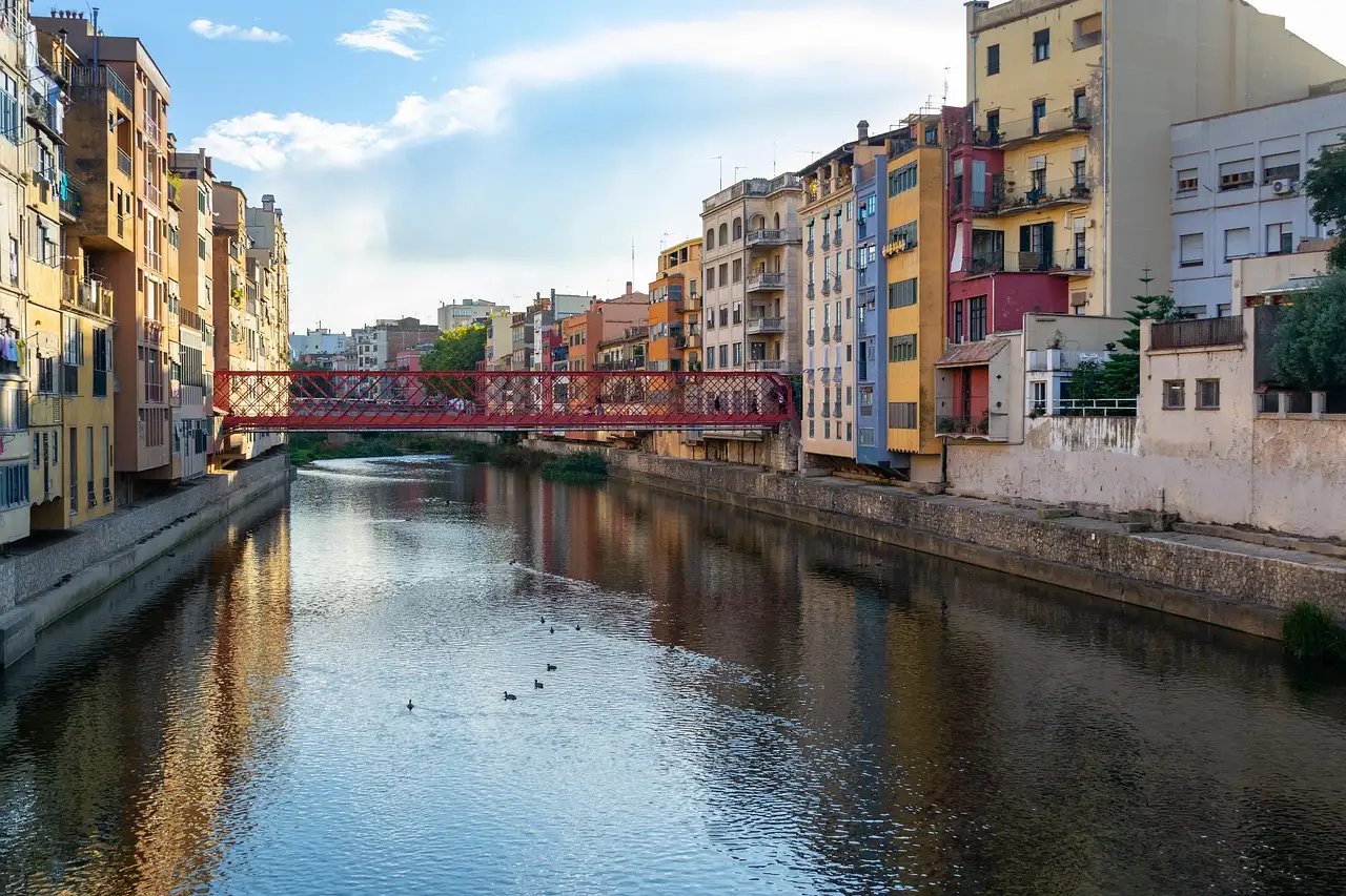 Colourful houses along the Onyar river in Girona