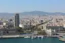 Elevated view over Port Vell and Barcelona toward the hills