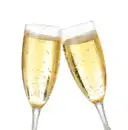 Two flutes of sparkling wine touching in a toast
