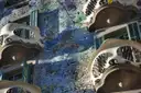 Close view of the curved, mask-like balconies on Casa Batlló