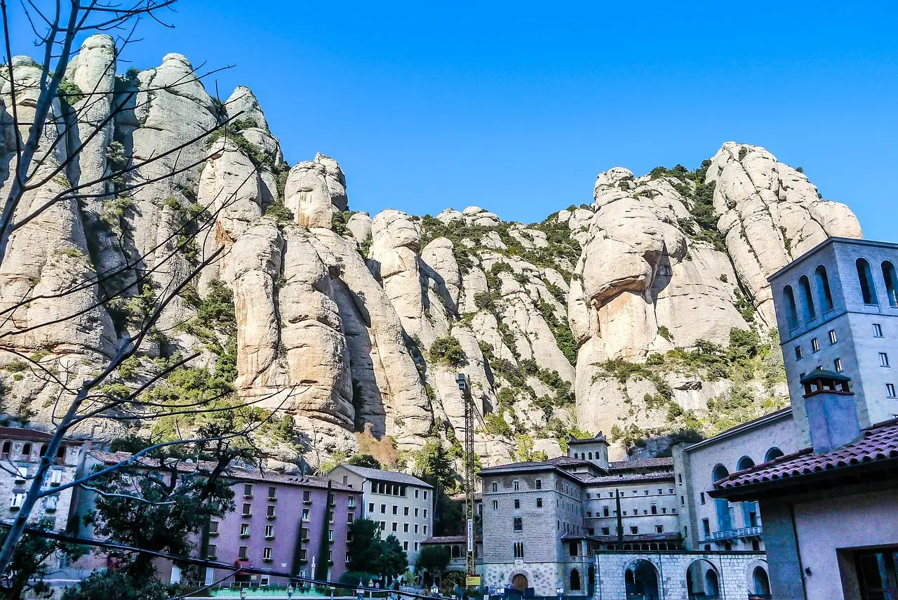 The Montserrat monastery below its tall, rounded rock peaks