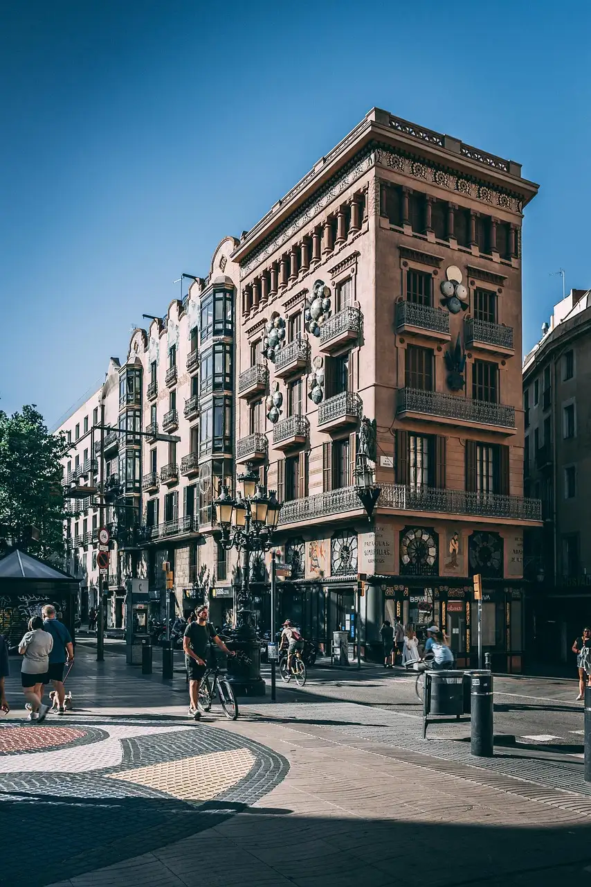 A corner building on a Ciutat Vella street at the La Rambla end in Barcelona
